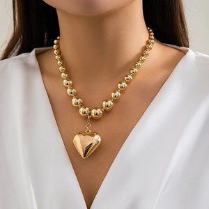Large Chunky Gold Bead Heart Necklace